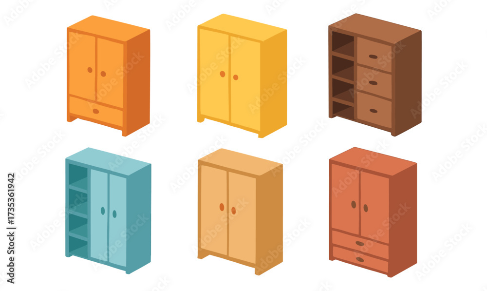 Fototapeta premium Colorful isometric wardrobe collection for interior design projects