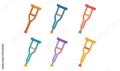 Colorful crutches set on white background