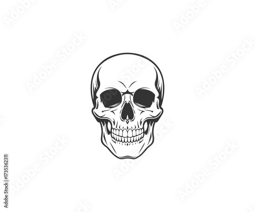 A black skull silhouette in white background