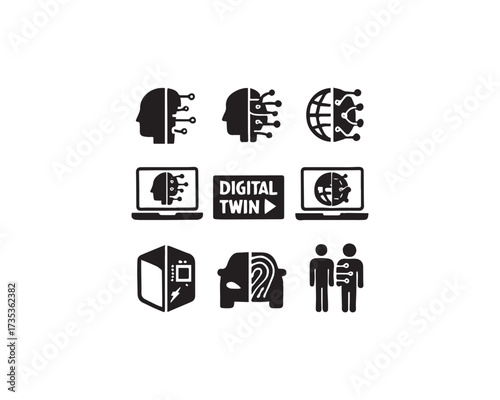 Digital twin technology icon vector design illustration set.