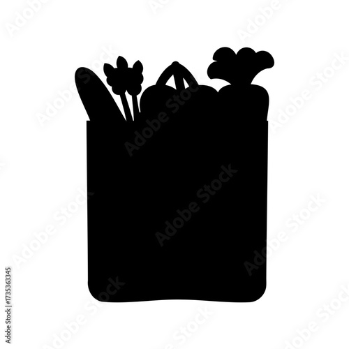 Silhouette of a Grocery Bag Filled with Healthy Fresh Produce and Vegetables
