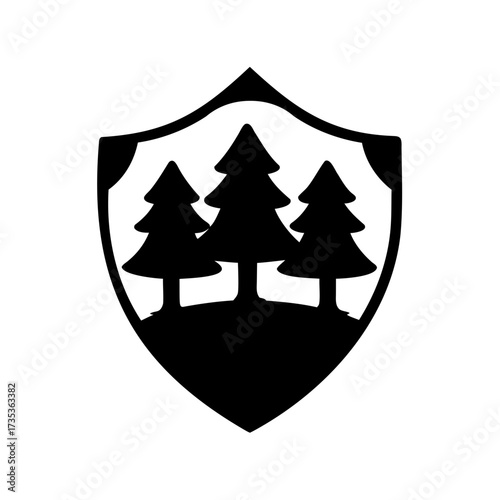 Three pine trees inside a heraldic shield, representing a forest or nature reserve