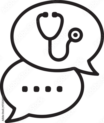 Medical consultation and communication icon with stethoscope and speech bubbles
