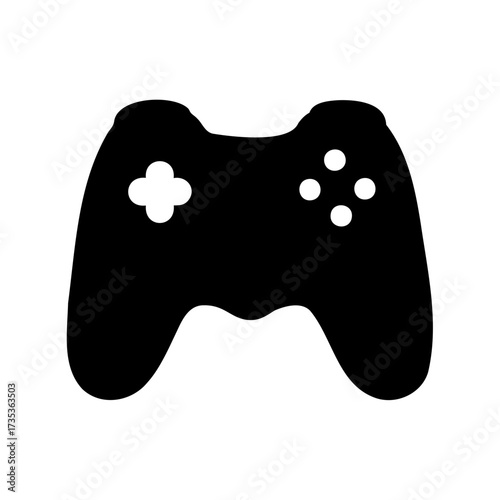 Black game controller with white directional pad and button elements icon