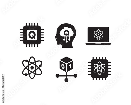 Quantum computing silhouette icon vector design illustration set