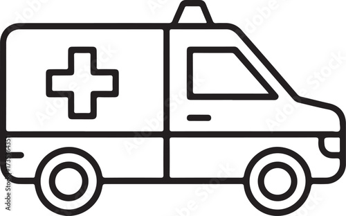 Simple line drawing of an ambulance with a medical cross symbol