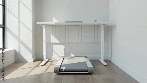 Minimalist home office design with treadmill desk for active work concept