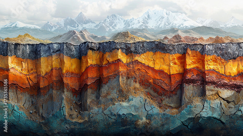Cross-section of Earth's layers showing geological features Generative AI