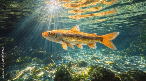 Freshwater fish swimming in clear water under sunlight Generative AI