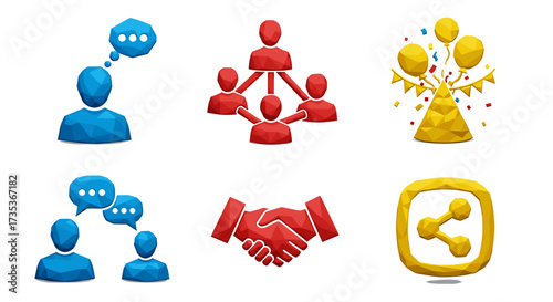 Vector art of claymation icons depicting communication and teamwork