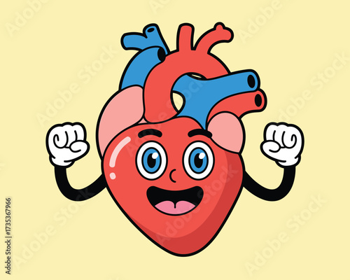 Happy cartoon heart flexing its muscles