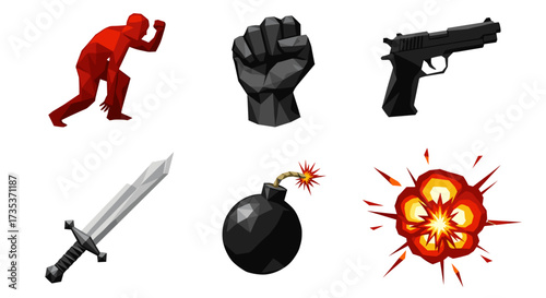 Vector art of action and combat elements collection