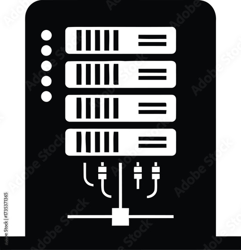 Black and white icon of a server rack with multiple units