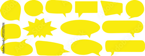 Collection of Yellow Speech Bubbles and Thought Bubbles on White Background