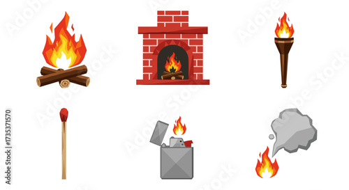 Vector art of collection of fire icons
