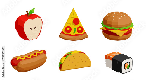 Vector art of collection of fast food and healthy food items