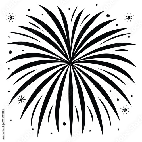 A black silhouette of a fireworks burst