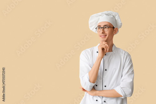 Thoughtful male chef in eye...