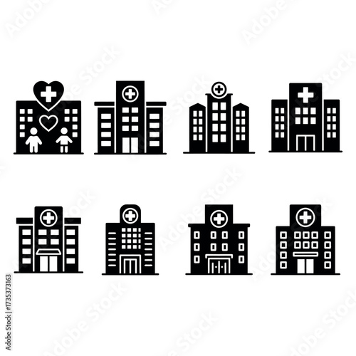 Hospital Icon Set - Medical Building Vector Illustration