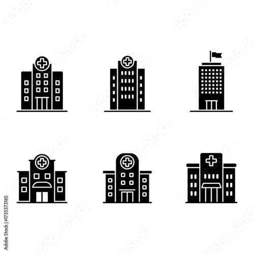 Hospital Icon Set - Medical Building Vector Illustration