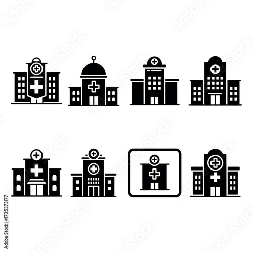 Hospital Icon Set - Medical Building Vector Illustration
