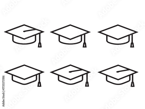 Modern Graduation Cap Six Icons Professional Minimalist Vector Illustration
