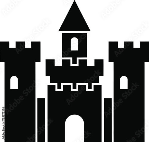 Black silhouette of a medieval castle with towers and battlements