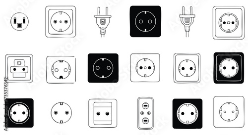 Collection of various electrical outlet icons and symbols in different styles and formats displayed together