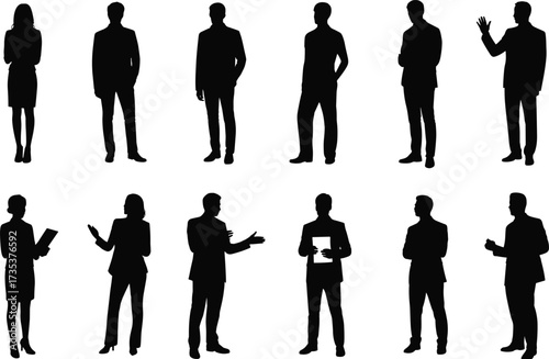 Business silhouettes, professional posture, corporate people, office attire, standing poses, career concept, formal clothing, business icons, leadership visuals, workplace diversity, business