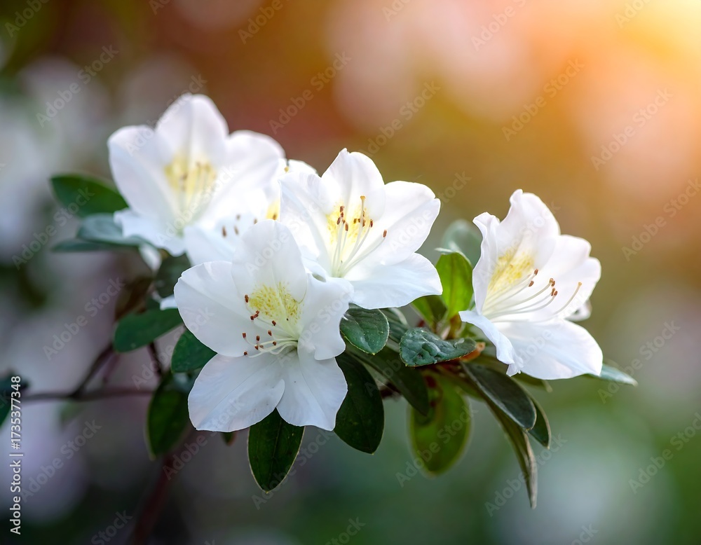 Fototapeta premium Beautiful White Azalea Blossoms in Springtime.