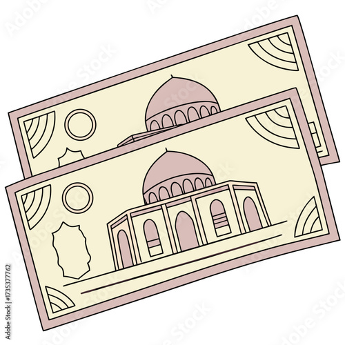 Kyrgyzstani Som Banknotes Featuring a Mosque Illustration