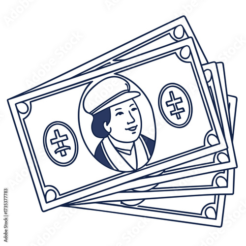 Stack of Kazakhstani Tenge Currency Notes with Smiling Portrait and Symbol