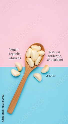 Garlic Cloves on Spoon - Natural Antibiotic and Vegan Vitamins.
