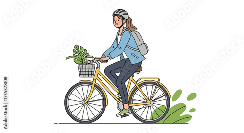 Woman on Bicycle Promoting Eco-Friendly Transportation and Sustainable Living for Healthy Lifestyles and Environmentally Conscious Choices