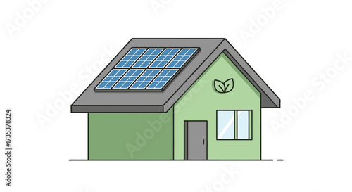 Eco-Friendly Home with Solar Panels and Green Design, Ideal for Illustrating Sustainable Living, Energy Efficiency, and Environmentally Conscious Architecture