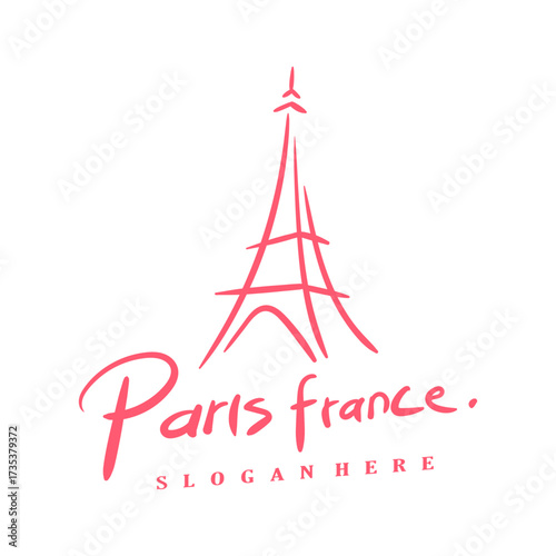 eiffel tower france line art minimalist logo design vector stock illustration