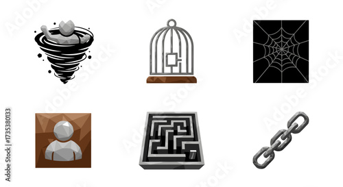 Vector art of set of icons representing challenges and confinement