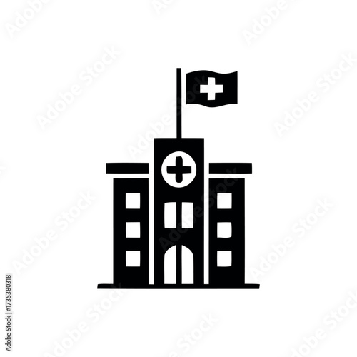 Single Hospital Icon - Minimal Healthcare Building Vector Design