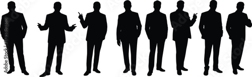 Businessmen silhouettes, corporate professionals, formal attire, confident posture, leadership concept, office team, career success, business communication, 