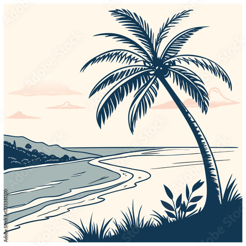 tropical beach with palm trees