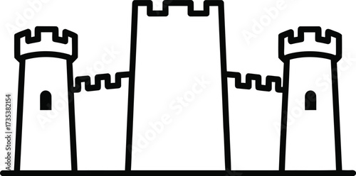Simple line drawing of a medieval castle with towers