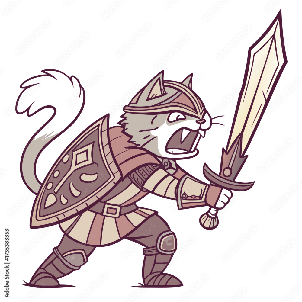 Fototapeta premium Ferocious Feline Warrior Armored Cat Ready for Battle