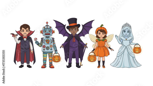 Halloween Costume Party: A whimsical gathering of children, each dressed in unique and captivating costumes, eagerly anticipating the joys of trick-or-treating.