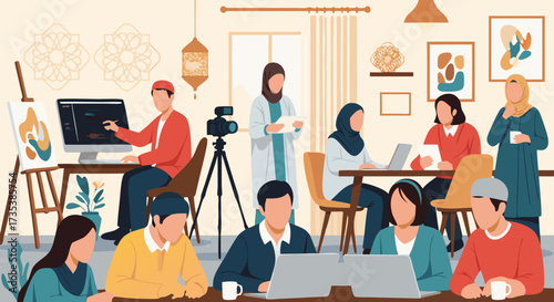Diverse Professionals Working: Tech, Art & Collaboration