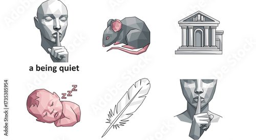 Vector art of collection of icons representing quietness, silence, and peace
