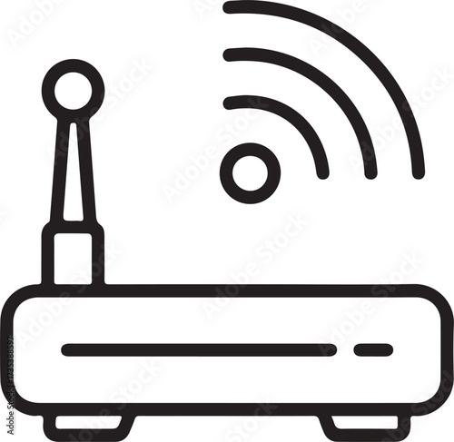 Wireless router with antenna emitting wi fi signal waves icon