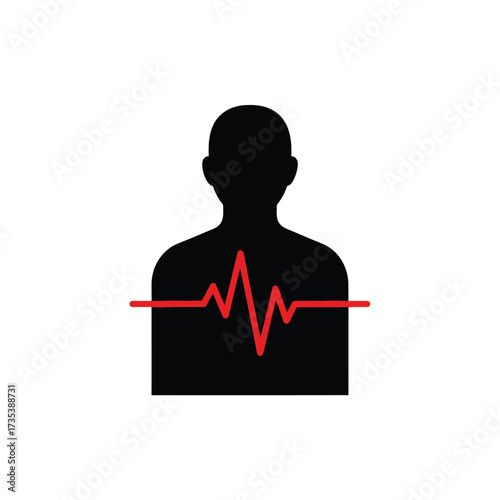 Silhouette of a person with a red heartbeat line across the chest, representing health or medical condition.