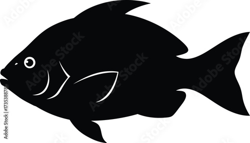 Adobe Illustrator Artwork Fish Silhouette with Fins and Tail on White Background