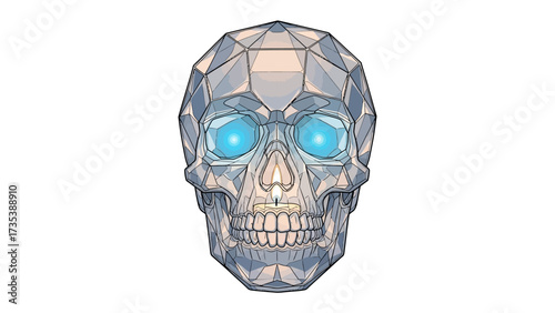 Geometric Skull with Glowing Eyes: A geometrically designed skull featuring glowing blue eyes, capturing a futuristic and artistic essence.