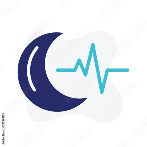 A stylized illustration featuring a crescent moon and a blue waveform, suggesting sleep.